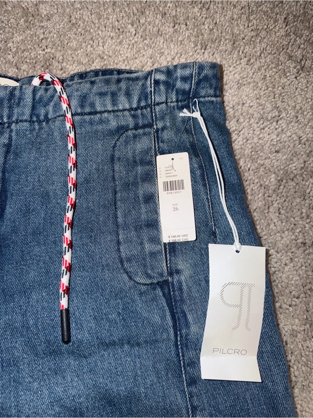 Pilcro Relaxed Wide-Leg Blue Denim Jeans with Contrast Drawstring - Picture 2 of 4